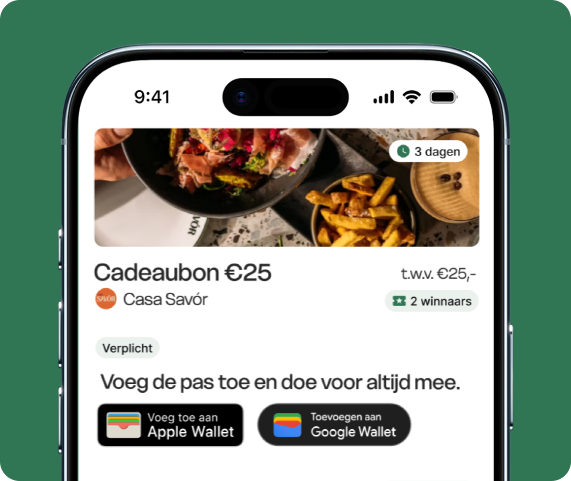 Mobiele prijspagina voor een Pakkie giveaway